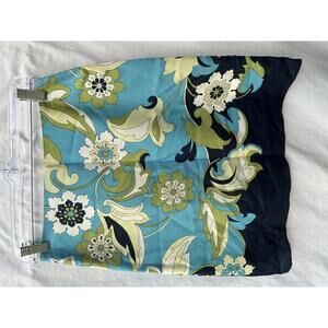 Ann Taylor Floral Patterned Blue and Green A-Line Silk Skirt Size 2 Petite